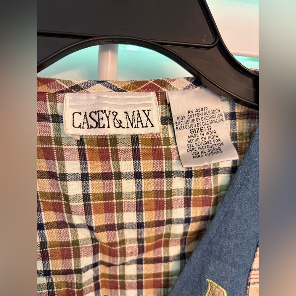 Vintage Casey & Max plaid patchwork embroidered sz small vest - Picture 3 of 9